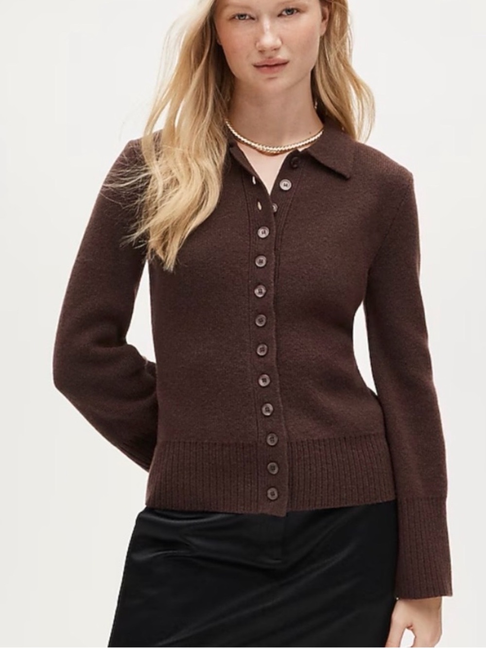 J. Crew Dark Brown Polo Collar Button-Front Cardigan